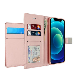 Rose Pink Portafoglio Lux Case for iPhone 12 / 12 Pro