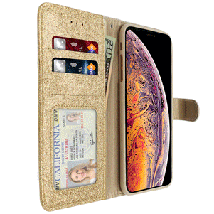 Gold Portafoglio Glitter Case for iPhone XR