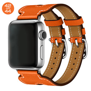 Orange Double Cuff Leather iWatch Band 42/44mm