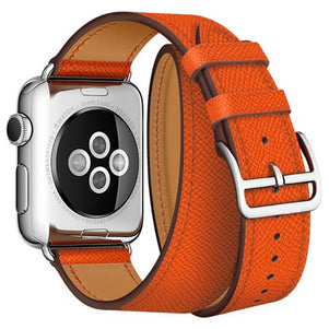 Orange Double Tour Leather iWatch Band 42/44mm