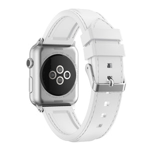 White Line Sewed Silicone iWatch Band 38/40mm