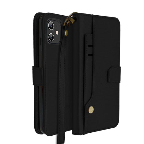 Black Portafoglio Pelle Case for iPhone 12 Mini