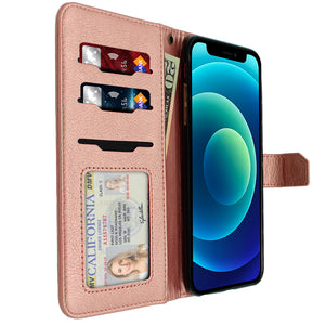 Rose Gold Portafoglio Pelle Case for iPhone 12 / 12 Pro